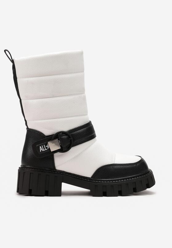 Biało-Czarne Botki na Płaskiej Podeszwie z Klamrą i Pikowaniem Aurorab 3