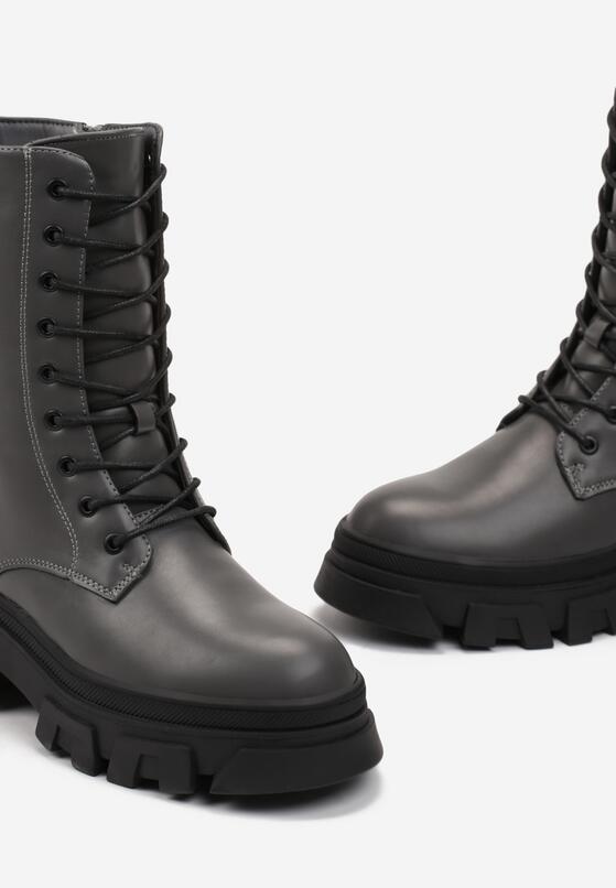 Szare Botki Workery na Grubej Podeszwie Dercella 3