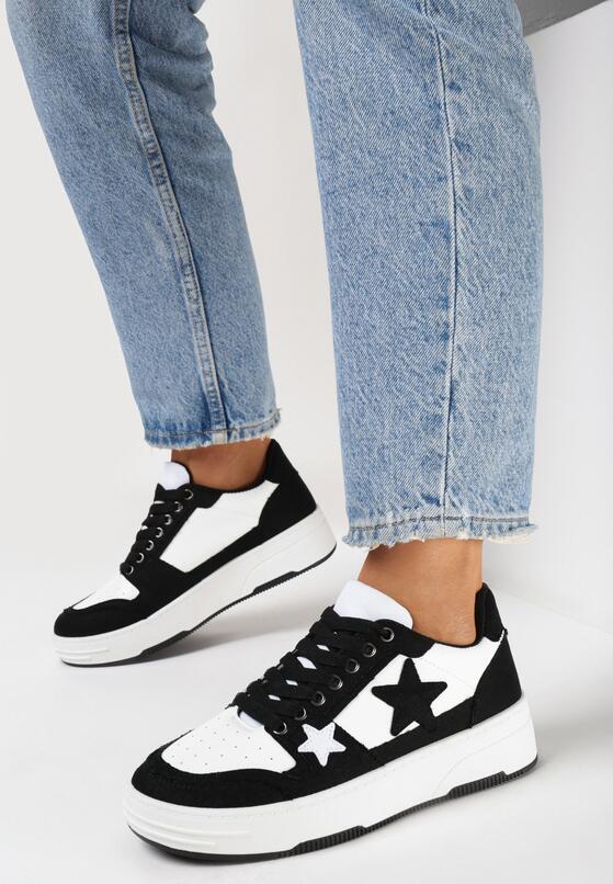 Czarne Sneakersy na Grubej Podeszwie z Jeansowymi Wstawkami i Gwiazdkami Silvora 2