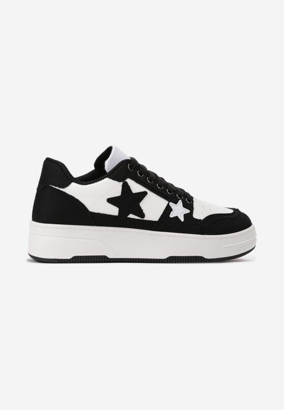 Czarne Sneakersy na Grubej Podeszwie z Jeansowymi Wstawkami i Gwiazdkami Silvora 3