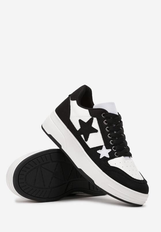 Czarne Sneakersy na Grubej Podeszwie z Jeansowymi Wstawkami i Gwiazdkami Silvora 4