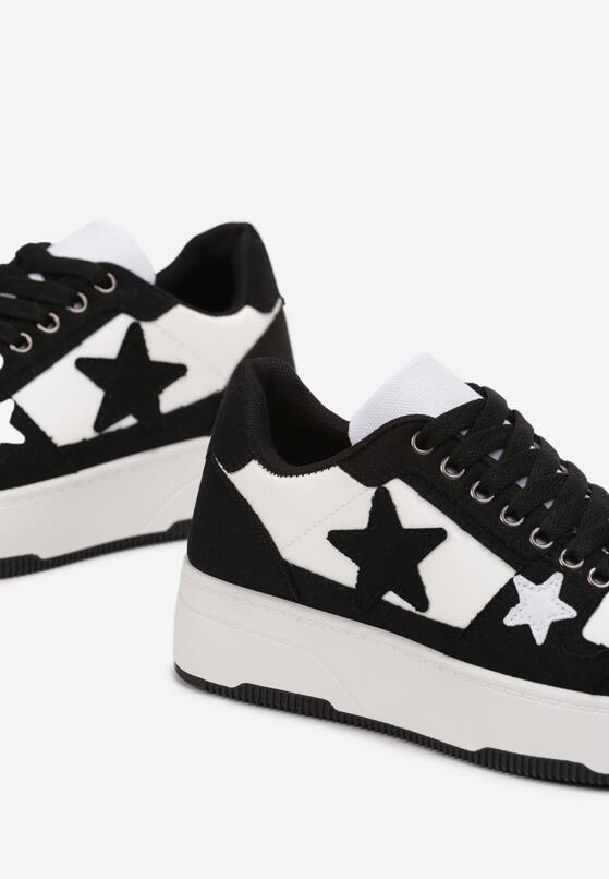 Czarne Sneakersy na Grubej Podeszwie z Jeansowymi Wstawkami i Gwiazdkami Silvora 5