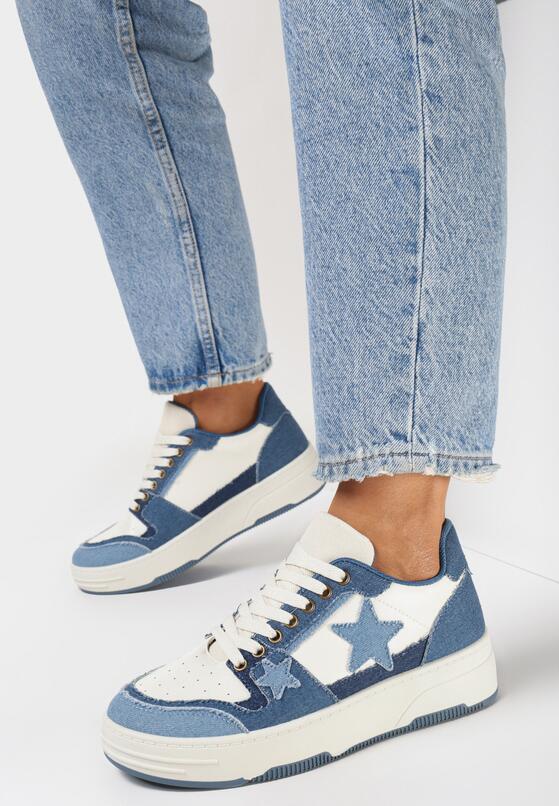 Niebieskie Sneakersy  na Grubej Podeszwie z Jeansowymi Wstawkami i Gwiazdkami Silvora 2