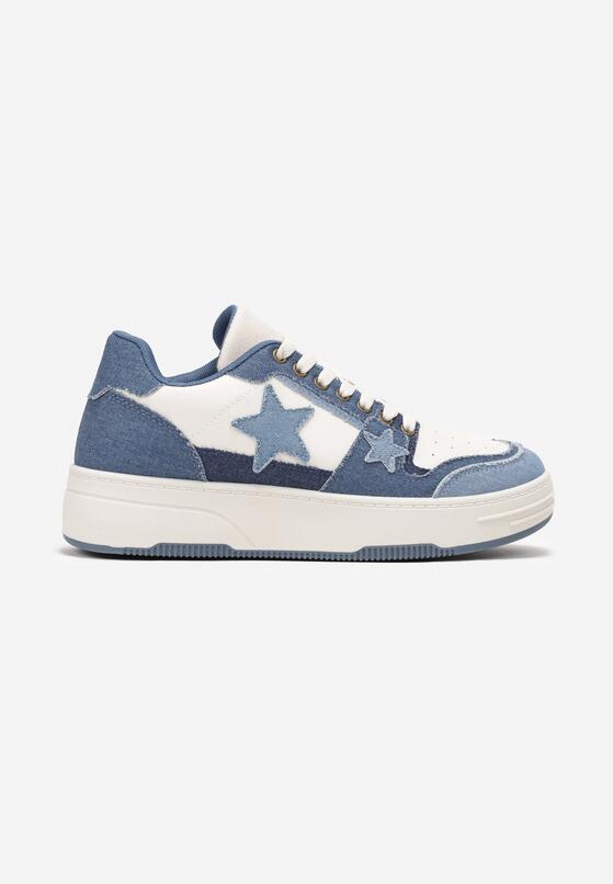 Niebieskie Sneakersy  na Grubej Podeszwie z Jeansowymi Wstawkami i Gwiazdkami Silvora 3