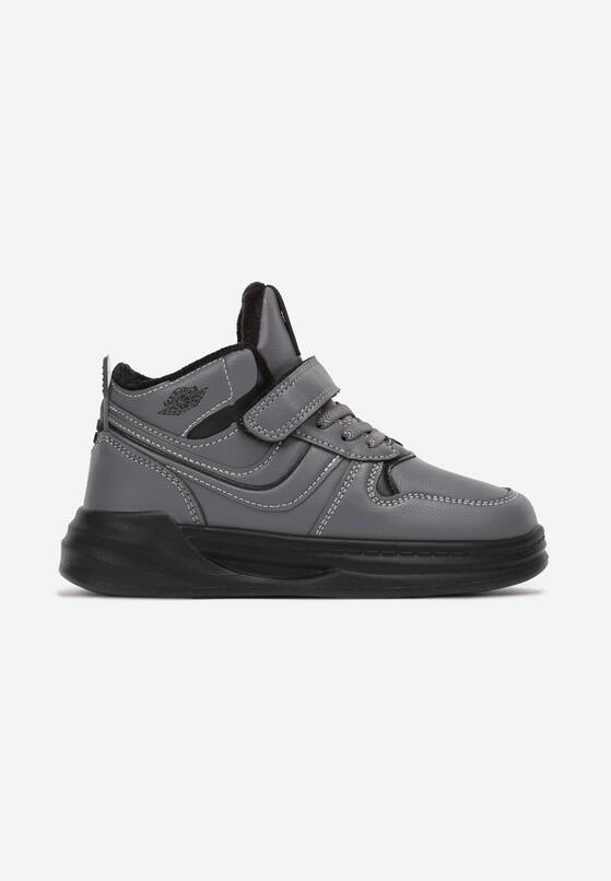 Szare Sznurowane Buty Sportowe na Płaskiej Grubej Podeszwie Zapinane na Rzep Mazika 1