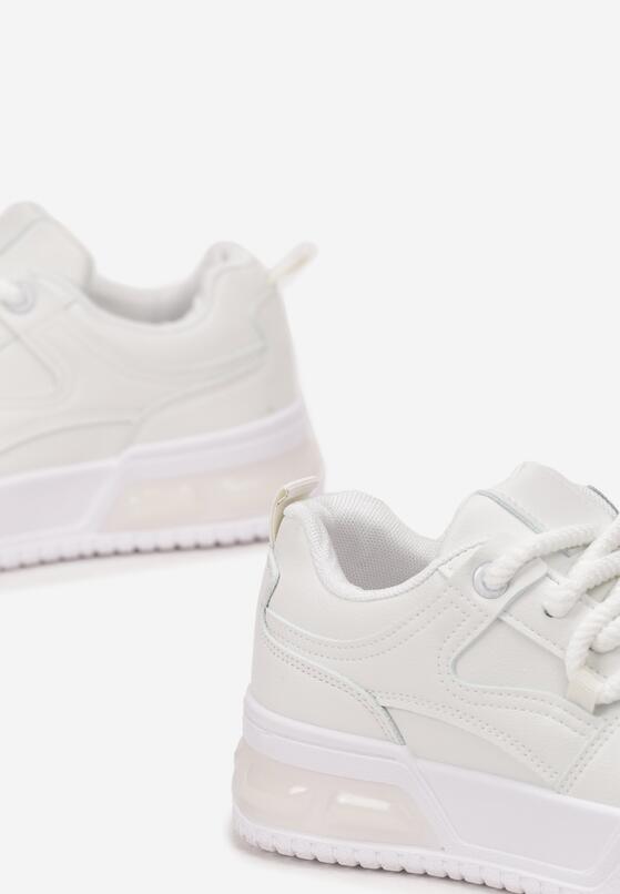 Białe Sznurowane Sneakersy na Grubej Podeszwie z Ekoskóry z Przeszyciami Malacia 5
