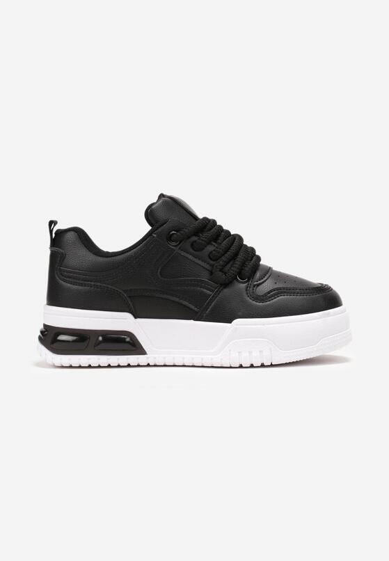 Czarne Sznurowane Sneakersy na Grubej Podeszwie z Ekoskóry z Przeszyciami Malacia 3