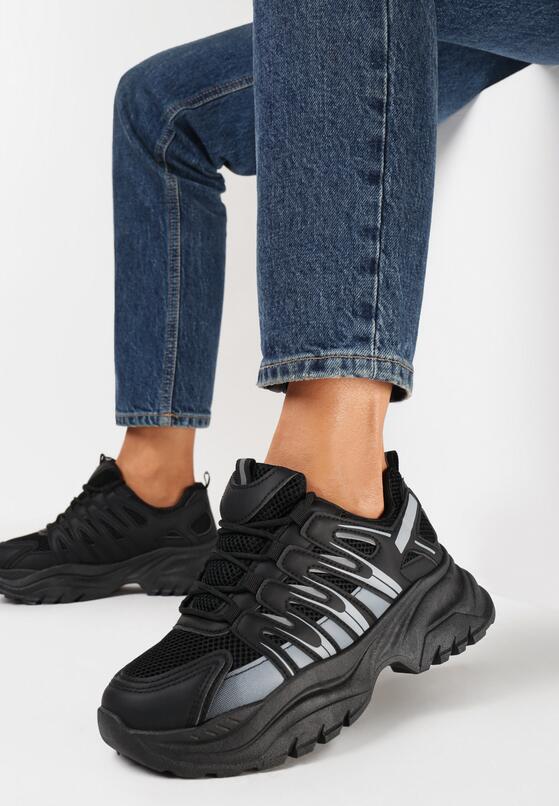 Czarne Sneakersy na Grubej Podeszwie Pocalla 1
