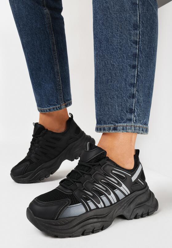 Czarne Sneakersy na Grubej Podeszwie Pocalla 2