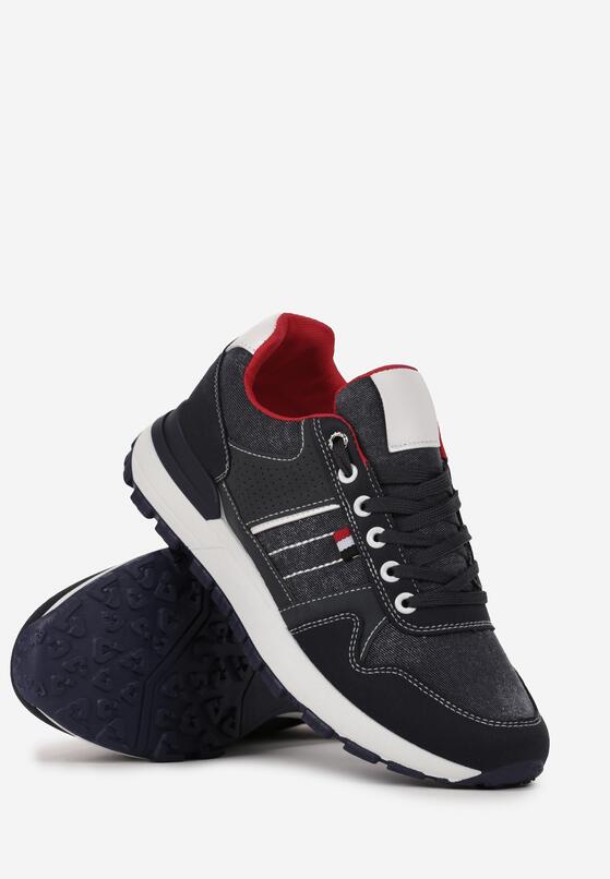 Granatowe Buty Sportowe Sneakersy na Płaskiej Podeszwie z Ozdobnymi Przeszyciami Noala 2