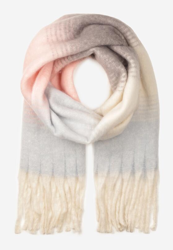 Jasnoróżowy Gruby Szalik z Efektem Ombre i Frędzlami Vielira 1