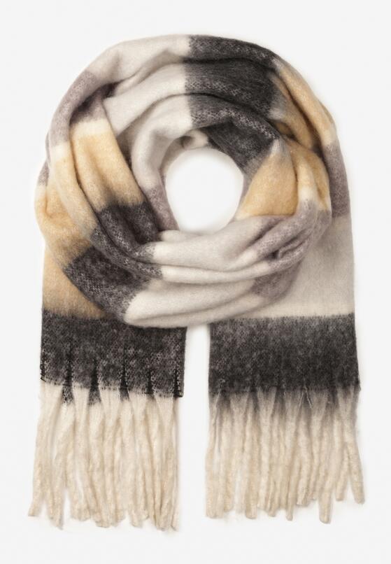 Szary Szalik z Miękkiej Dzianiny w Kratę z Frędzlami Venirla 1