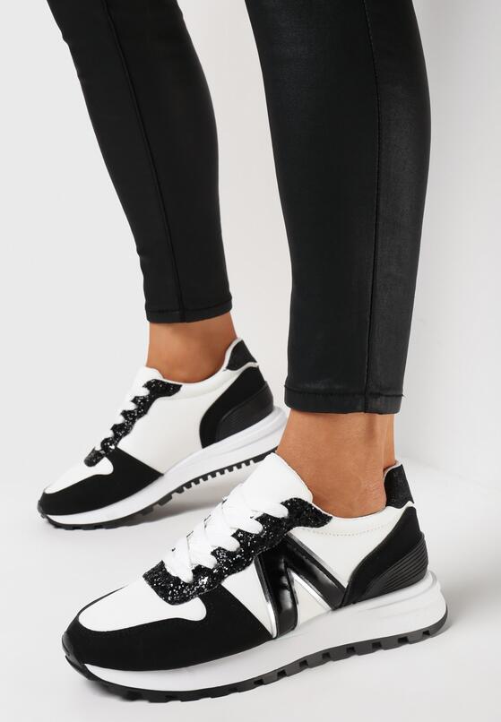 Czarne Sneakersy na Grubej Podeszwie z Brokatem Sorbetta 2