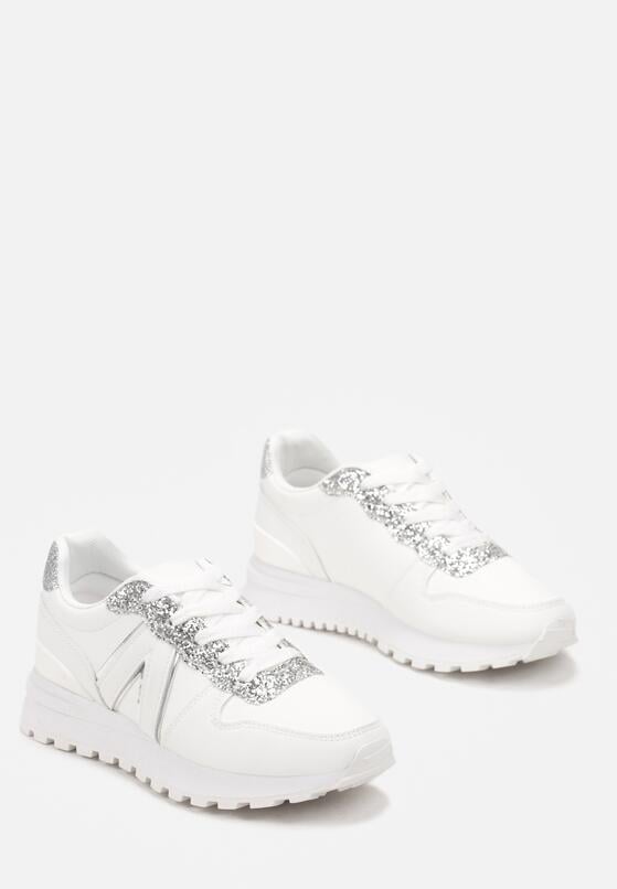 Białe Sneakersy na Grubej Podeszwie z Brokatem Sorbetta 4