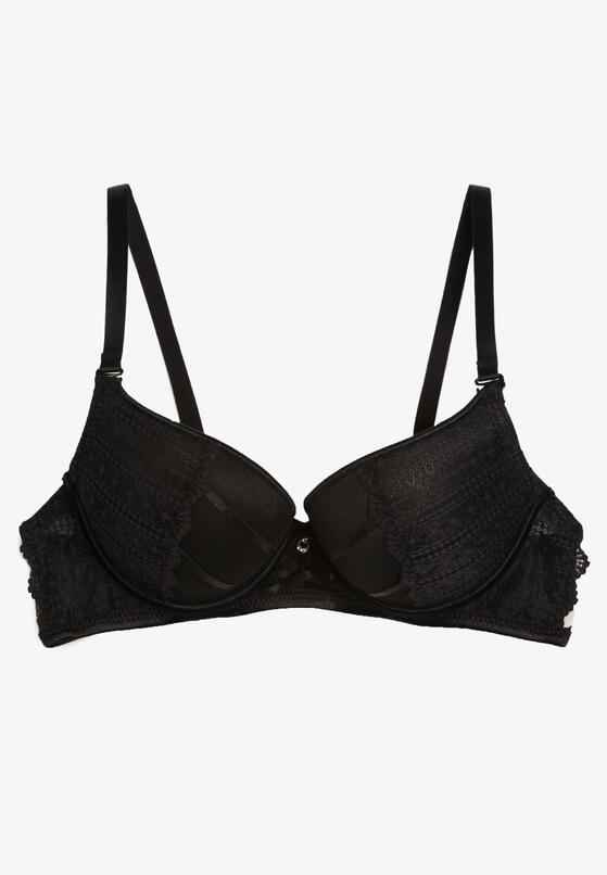 Czarny Biustonosz Push Up z Przeszyciami i Wzorem w Kropki Azurelle 5