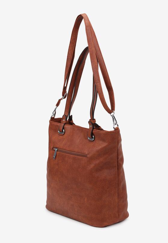 Brązowa  Torebka z Rączkami i Regulowanym Paskiem z Ozdobnymi Przeszyciami i Suwakiem Ciren 2