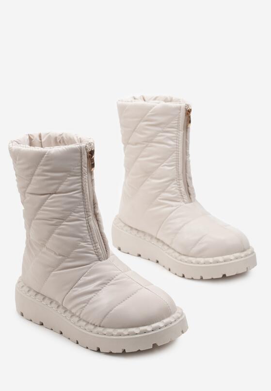 Beżowe Pikowane Śniegowce za Kostkę z Suwakiem z Przodu Fionia 4