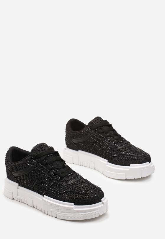 Czarne Sneakersy w Cyrkonie na Platformie Galate 4