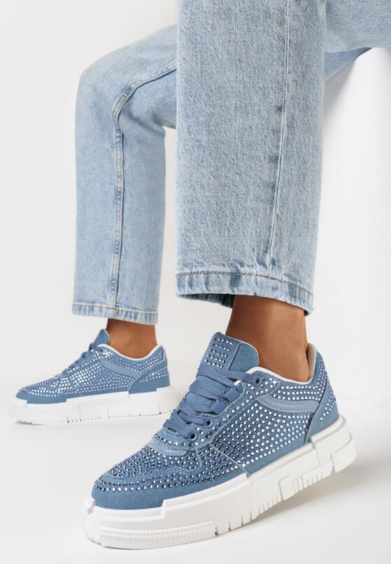 Jasnoniebieskie Sneakersy w Cyrkonie na Platformie Galate 1