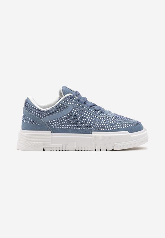 Jasnoniebieskie Sneakersy w Cyrkonie na Platformie Galate 3