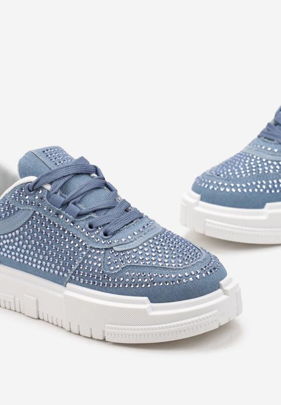 Jasnoniebieskie Sneakersy w Cyrkonie na Platformie Galate 5