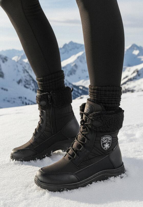 Czarne Śniegowce za Kostkę z Ozdobnym Futerkiem Lilithan 1