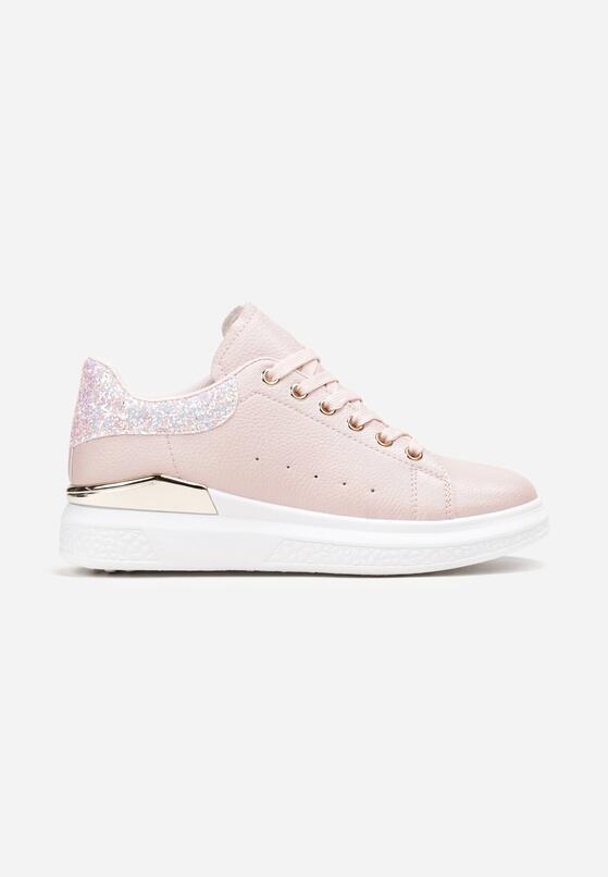Różowe Sneakersy z Imitacji Skóry z Metaliczną Wstawką i Brokatem Fleuriue 3