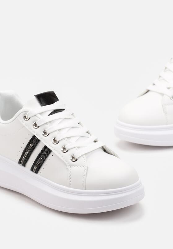 Biało-Czarne Sneakersy na Grubej Podeszwie z Błyszczącymi Detalami z Cyrkoniami Elysiena 5