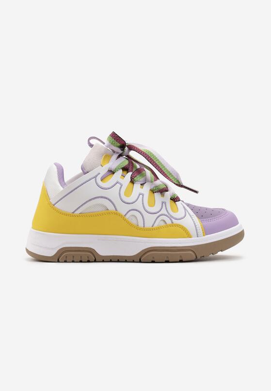 Żółto-Fioletowe Sneakersy z Ozdobnym Sznurowaniem i Brokatem Nevesa 3