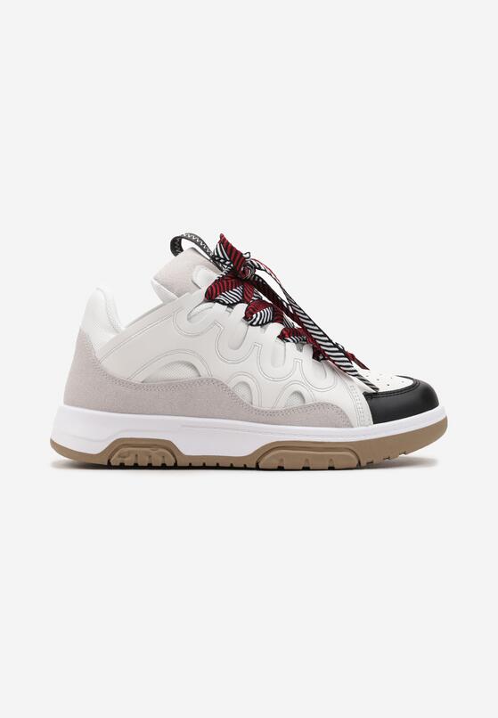 Biało-Czarne Sneakersy z Ozdobnym Sznurowaniem i Brokatem Nevesa 3