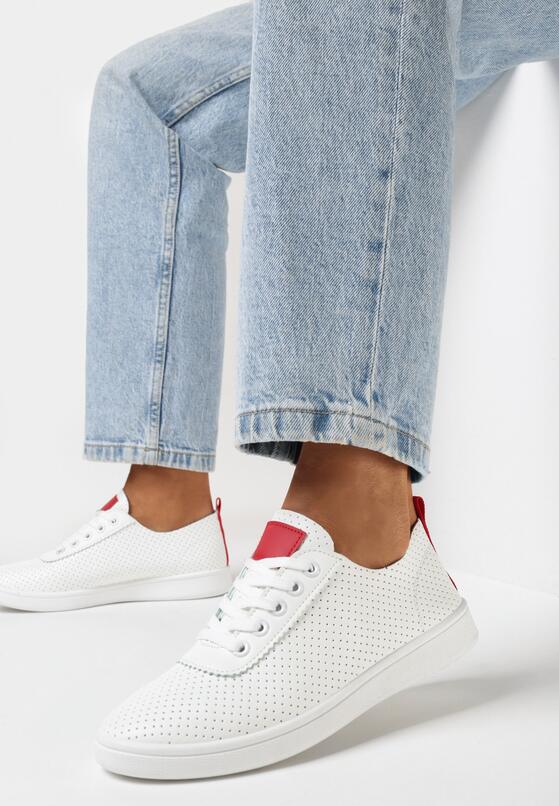 Biało-Czerwone Tenisówki z Ozdobną Perforacją Vilene 1