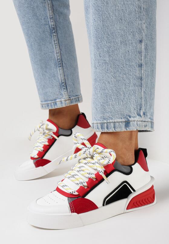 Czerwone Sneakersy Trampki na Grubej Podeszwie z Szerokimi Sznurówkami Lindnesa 2