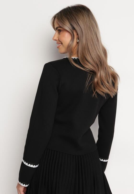 Czarny Zapinany Kardigan z Przeszyciami Senidoza 3