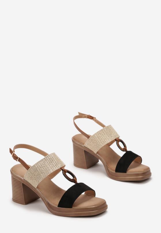 Czarne Sandały na Słupku z Paskami Feli 4