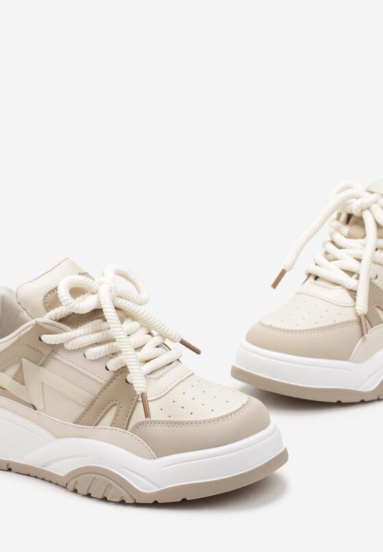 Beżowe Sneakersy z Szerokimi Sznurówkami Platinia 5