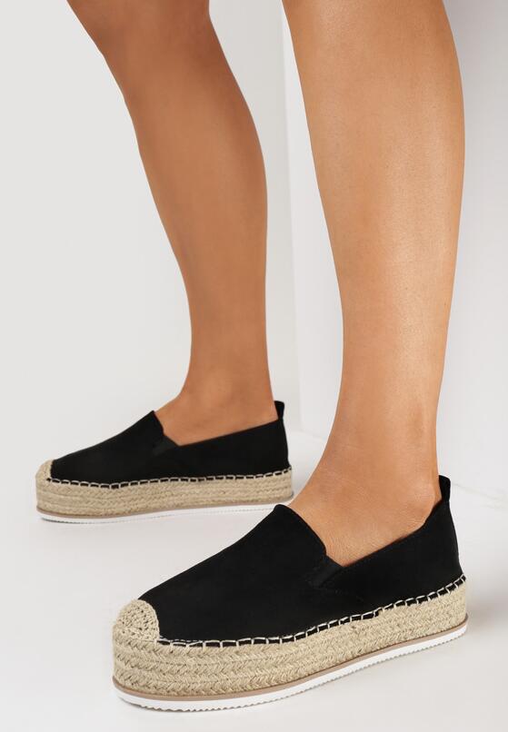 Czarne Espadryle na Plecionej Platformie Reta 1