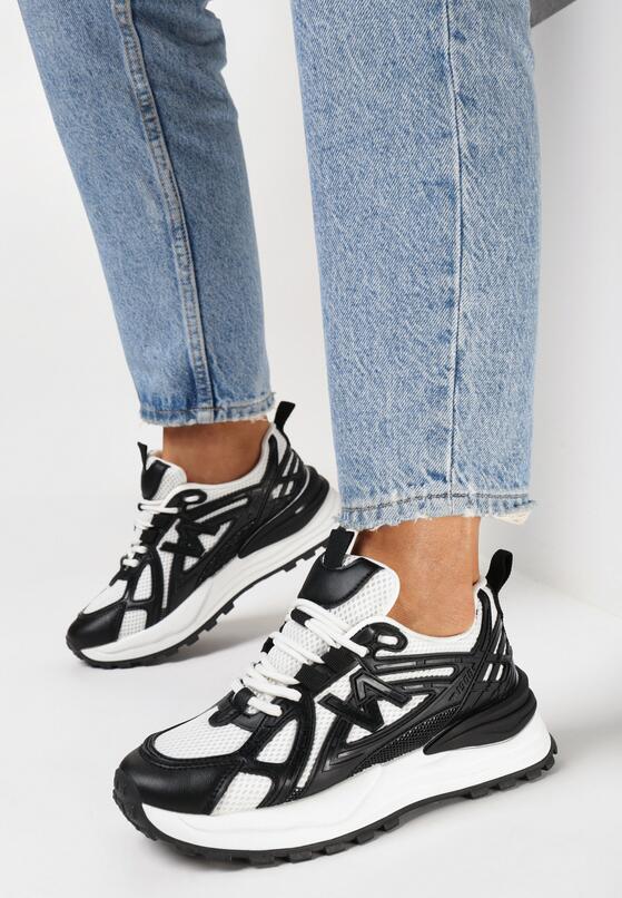 Czarne Sneakersy na Grubej Podeszwie z Siateczką Aslova 2