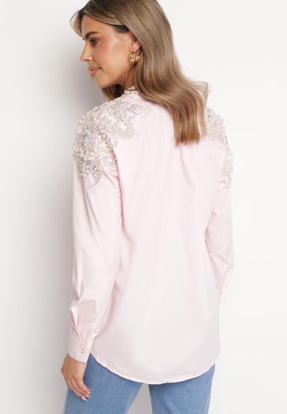 Różowa Koszula z Ozdobnymi Rękawami i Dekoltem Orlenna 3
