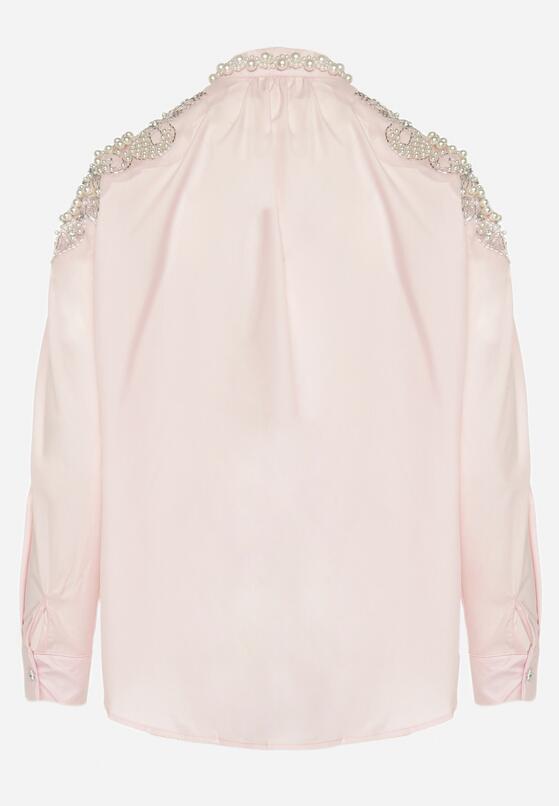 Różowa Koszula z Ozdobnymi Rękawami i Dekoltem Orlenna 7