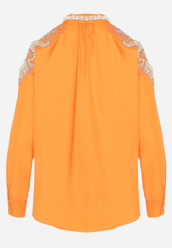 Pomarańczowa Koszula z Ozdobnymi Rękawami i Dekoltem Orlenna 7