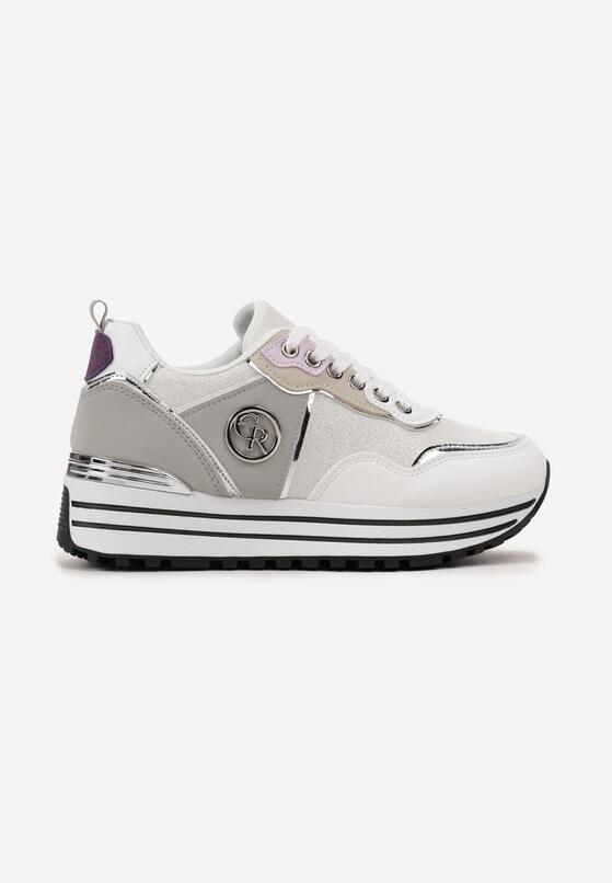 Białe Sneakersy Ozdobione Brokatem i Logo Loppera 3