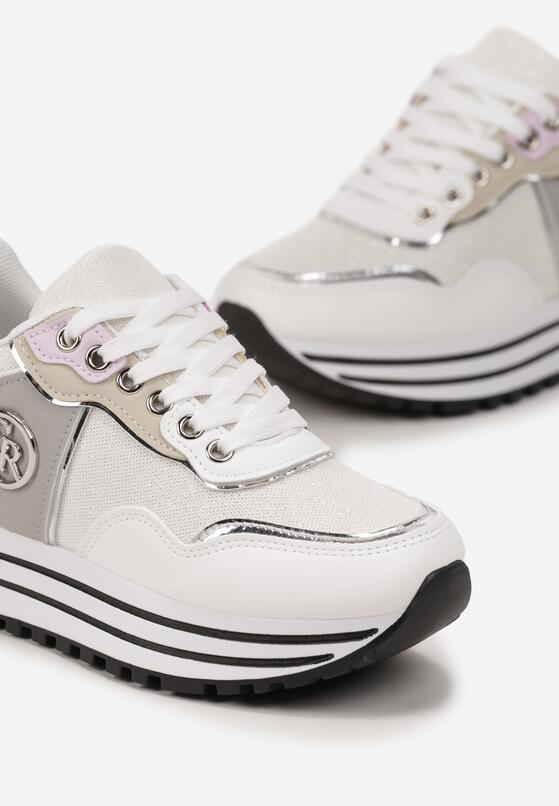 Białe Sneakersy Ozdobione Brokatem i Logo Loppera 5