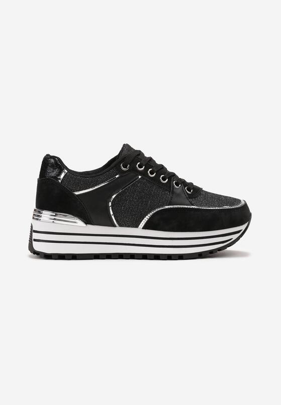 Czarne Sneakersy z Materiałowymi Wstawkami i Brokatem Jutofa 3