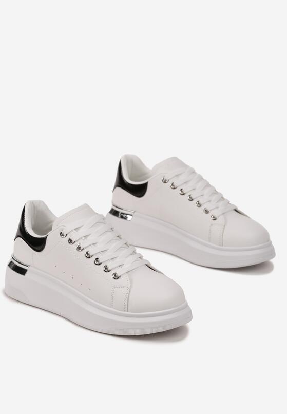 Biało-Czarne Sneakersy na Grubej Podeszwie z Metaliczną Wstawką Ranti 4