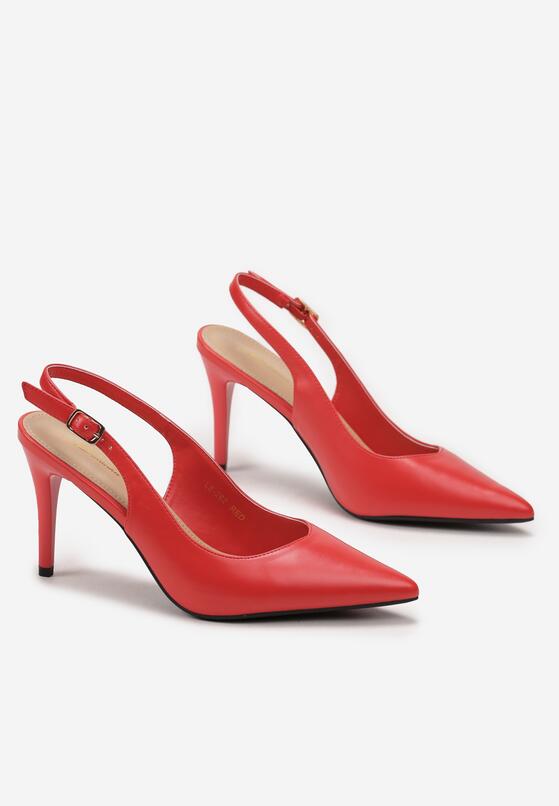 Czerwone Sandały na Szpilce z Otwartą Piętą Flovera