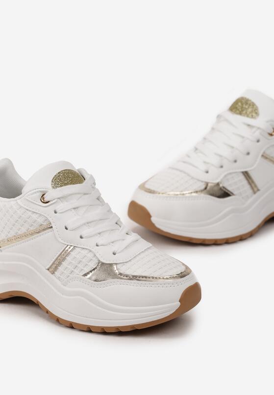 Białe Sneakersy na Płaskiej Podeszwie z Metalicznymi i Brokatowymi Wstawkami Acrila 5