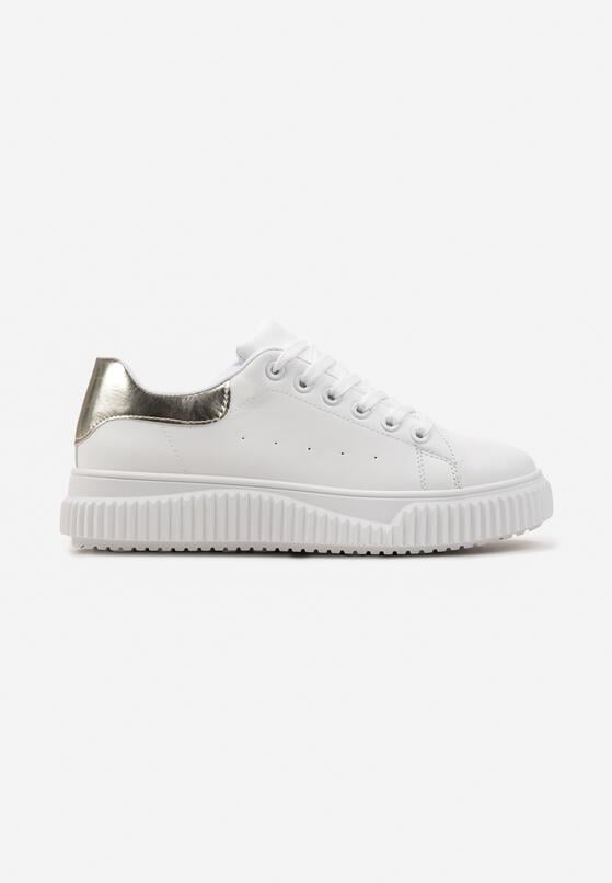 Biało-Złote Sneakersy ze Żłobieniami na Płaskiej Podeszwie z Metaliczną Wstawką Granuse 3