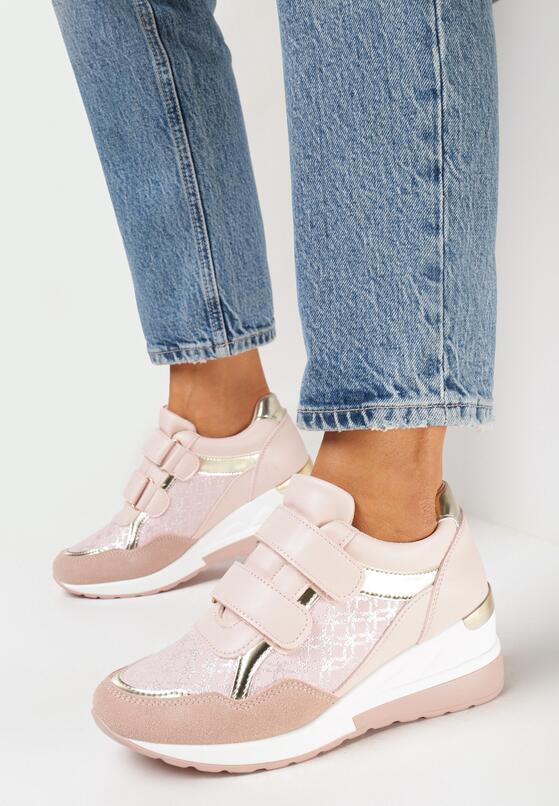 Różowe Sneakersy na Rzepy na Niskim Koturnie Cratessa 2