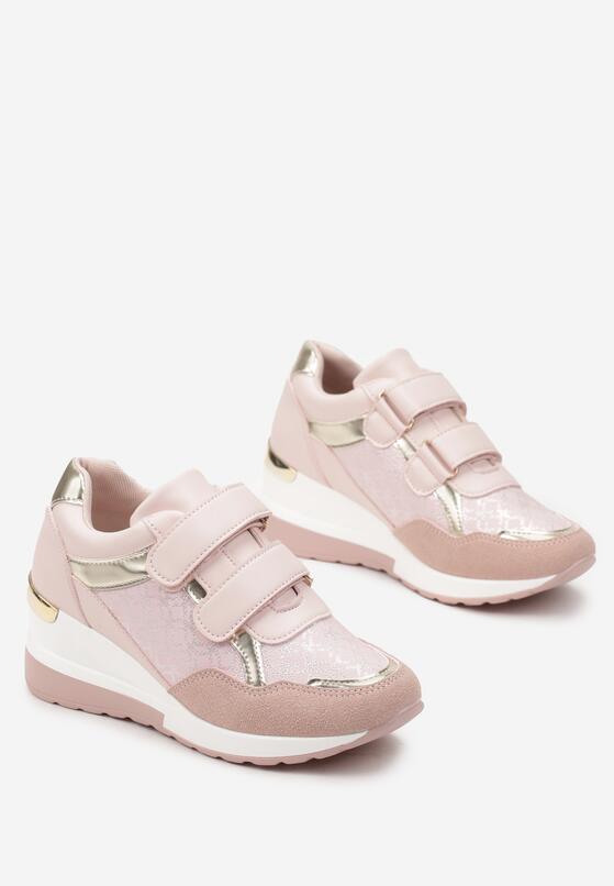 Różowe Sneakersy na Rzepy na Niskim Koturnie Cratessa 4