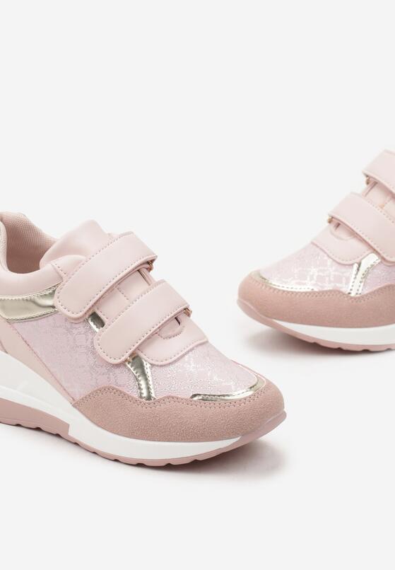 Różowe Sneakersy na Rzepy na Niskim Koturnie Cratessa 5